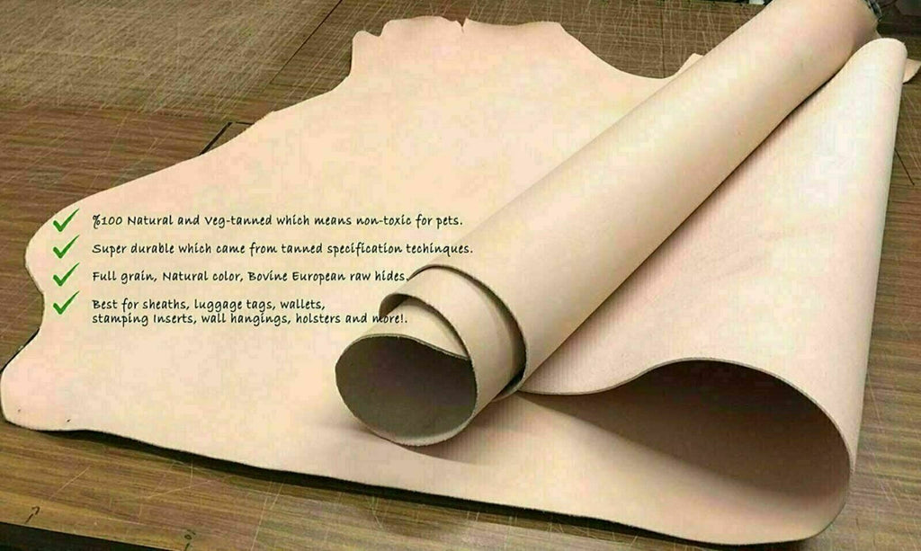 6/7 oz Natural Veg Ta Cowhide Leather  Piece Stamping, Carving, Tooling 30"x48"