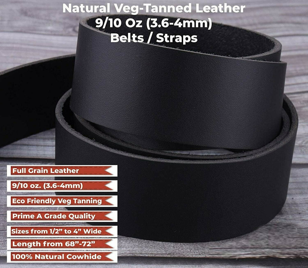 9/10 OZ  Black Latigo Leather PERFECT BELT STRIP  1-1/2" Wide 72''Long 2 pcs set