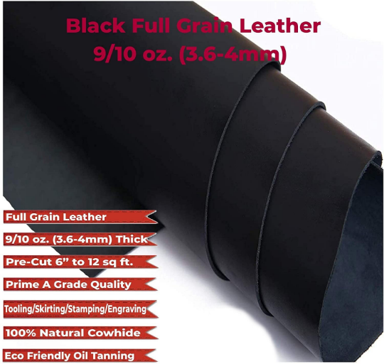 9-10 oz (3.6-4mm)Thickness Oil Tanned Black Leather Thickness Engraving,Stamping