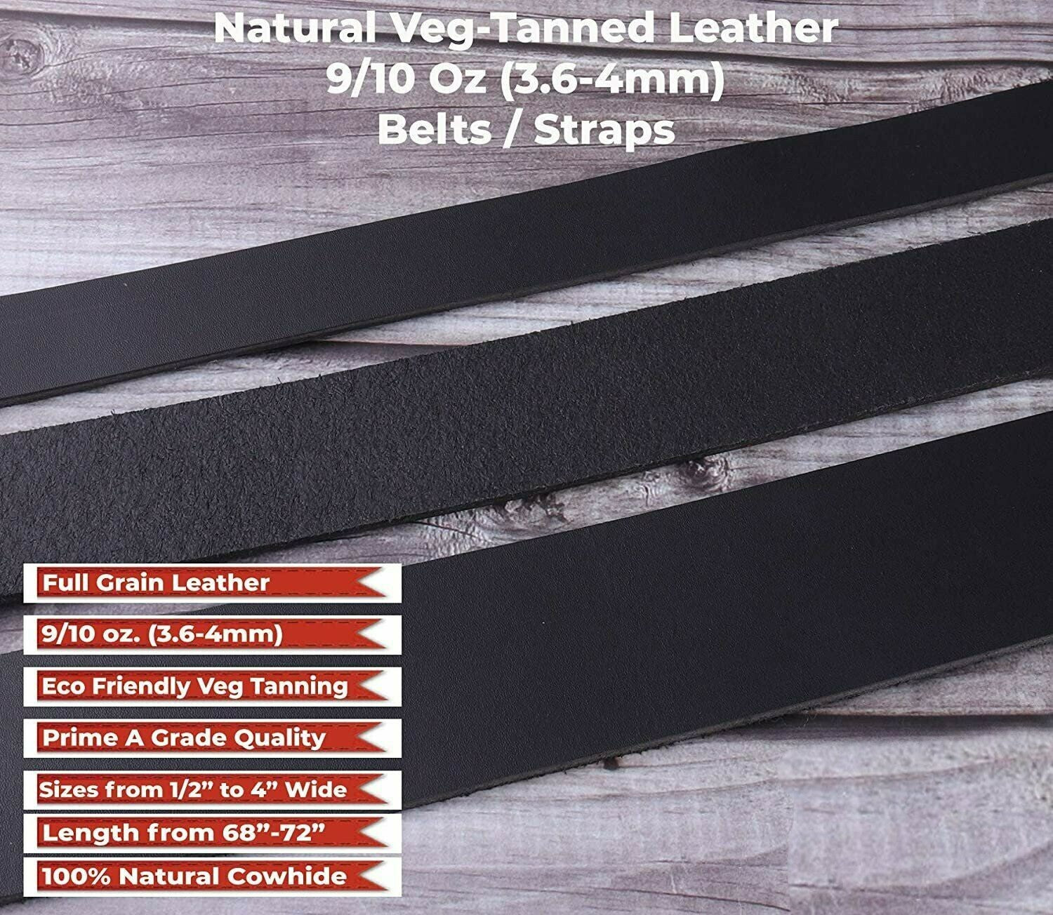 9/10 OZ  Black Latigo Leather PERFECT BELT STRIP  1-1/2" Wide 72''Long 2 pcs set